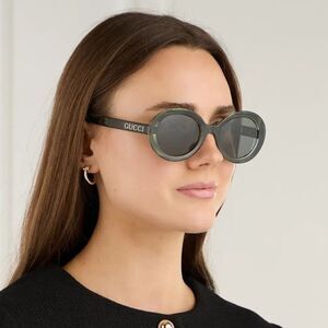SALE! NEW Gucci GG1722SA 005 Transparent Green Smoke Grey Unisex Oval Sunglasses